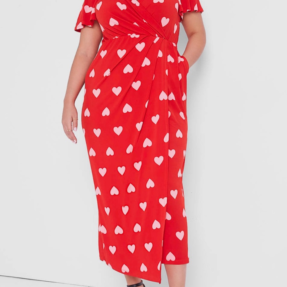 ISO: THIS — Red Heart Print Wrap Dress